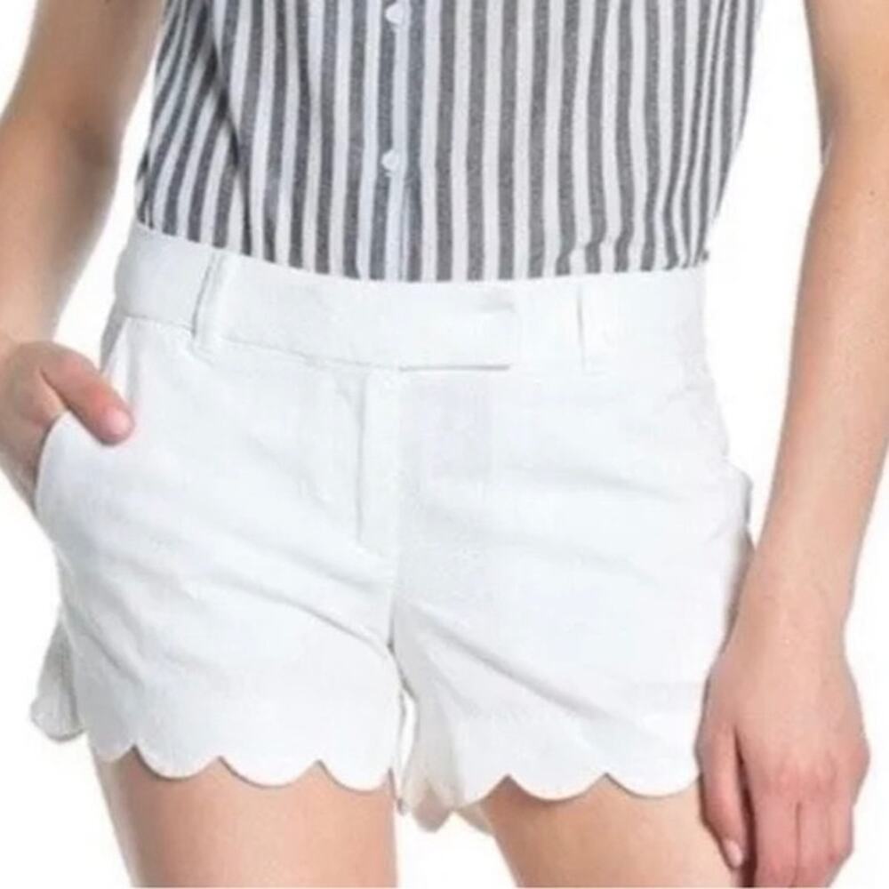 Linen Blend Preppy Summer White J. Crew Scalloped Casual Nautical Shorts Sz XS